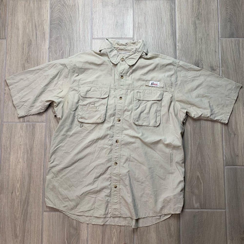 World Wide Sportsman Vented FISHING Shirt Mens XL Beige Short Sleeve